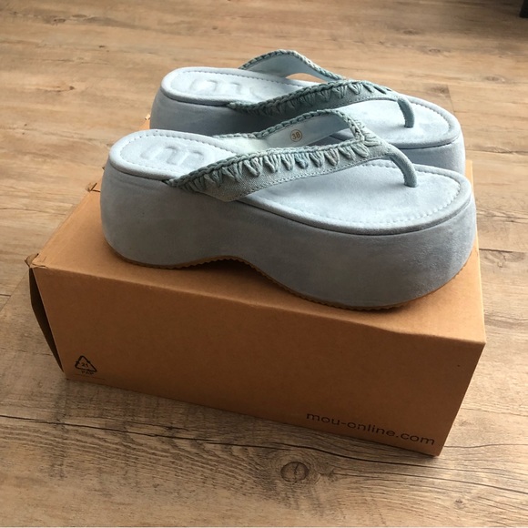 Mou Chunky Flip-flop Padded Suede Sandals- 7 - Picture 1 of 15